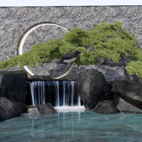 新中式假山水景3D模型下载